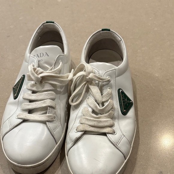 Prada White and Green Casual Sneakers - Picture 1 of 3